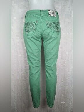 Miss Me Size 31 Low Rise Y2K Peppermint Green Skinny Embellish Bling Jeans